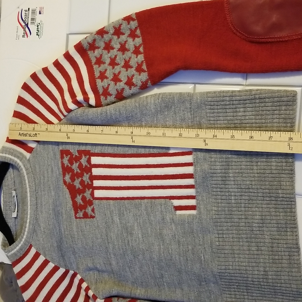 New Vintage Knit Sweater Red Grey White Stars Stripes 1 Small Sharagano?  France - Picture 10 of 10